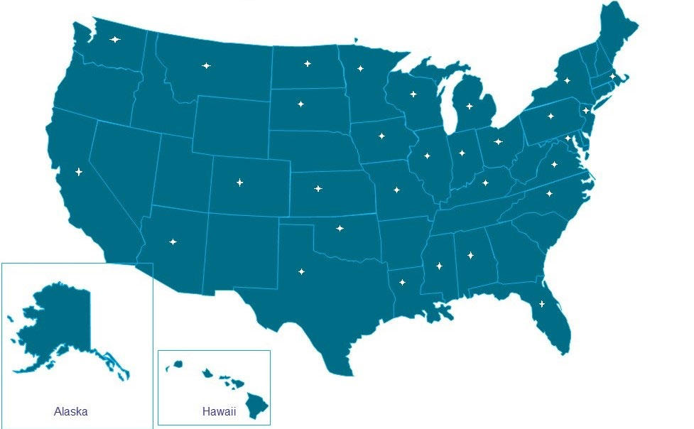 Map of the US states that DCA has health care industry clients.